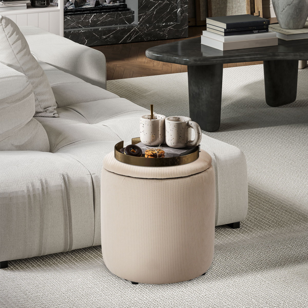 HOMCOM Storage Ottoman Set Of 2 Corduroy - HOMCOM - Home Symphony