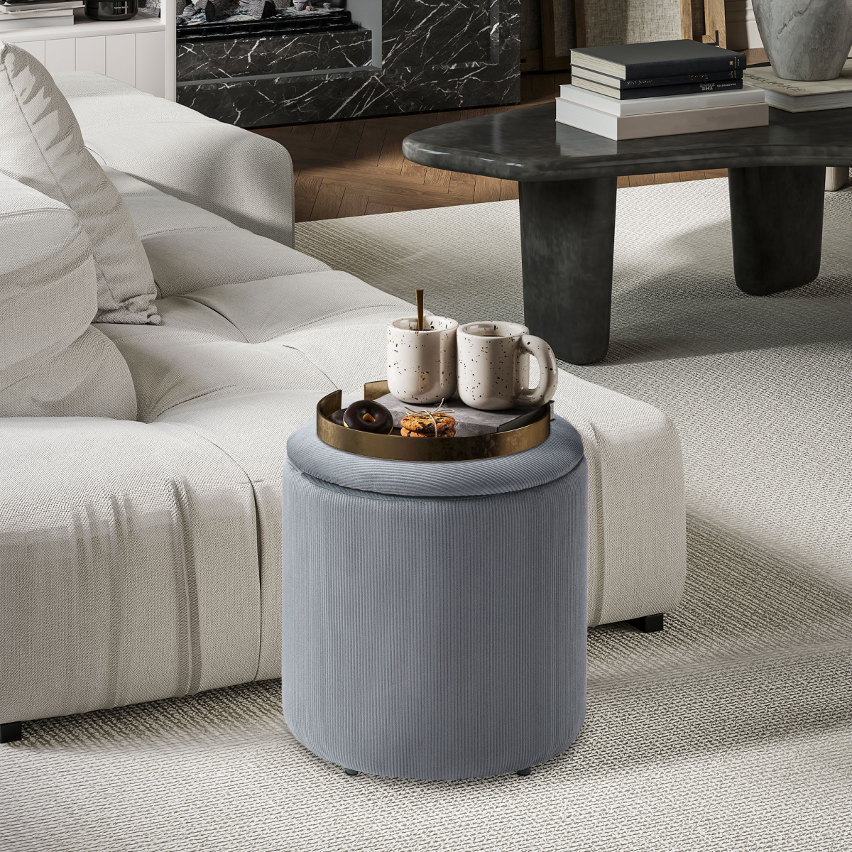 HOMCOM Fabric Storage Ottoman Set Large Small Lid - HOMCOM - Home Symphony