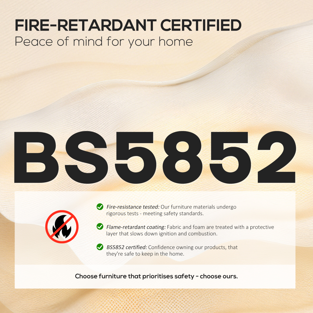 Homcom Office Chair High Back Adjustable Lumbar Home Office BS5852 fire-retardant certification label and icons.