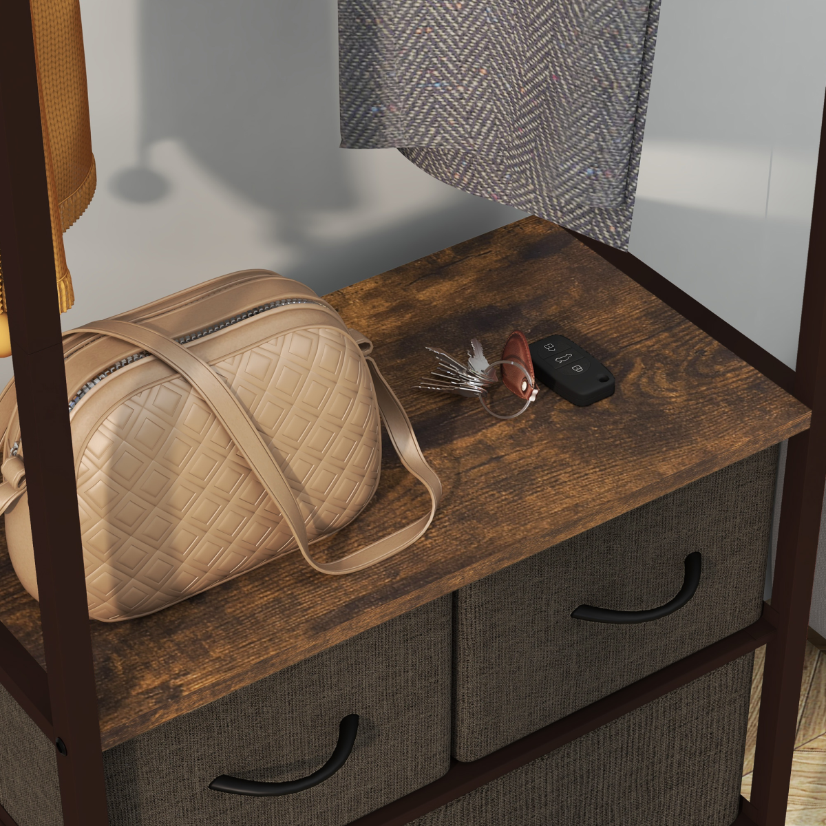 HOMCOM Clothes Hanging Rail 59cm 3 Fabric Drawers Hallway - HOMCOM - Home Symphony