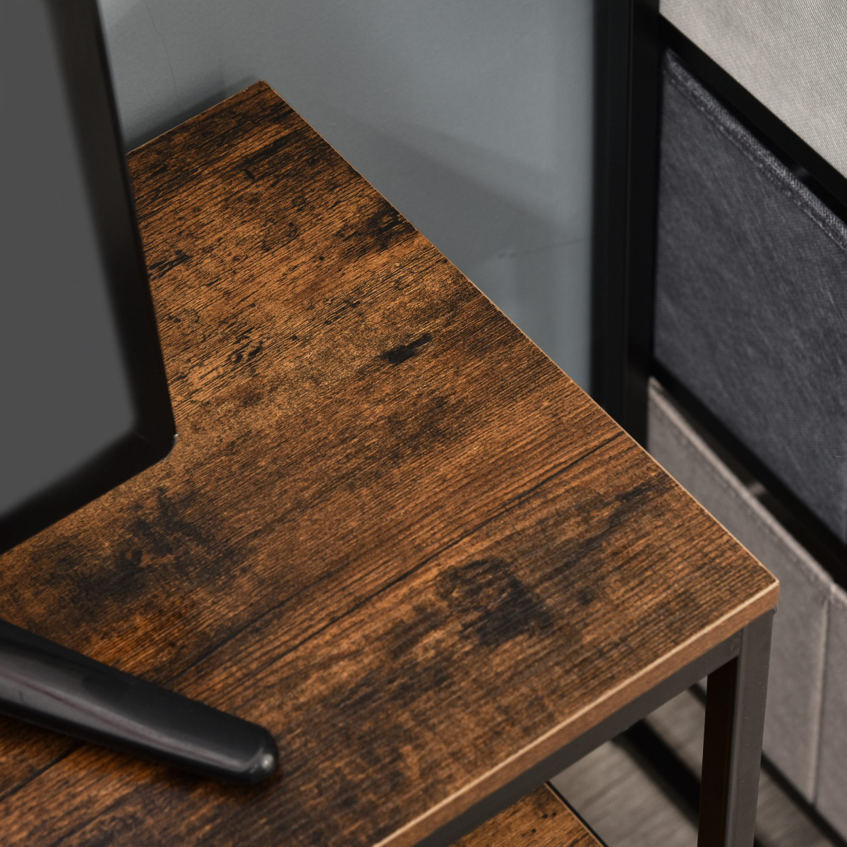 HOMCOM TV Console Wide Foldable Linen Drawers with two drawers for living room, wood-look top, metal frame.