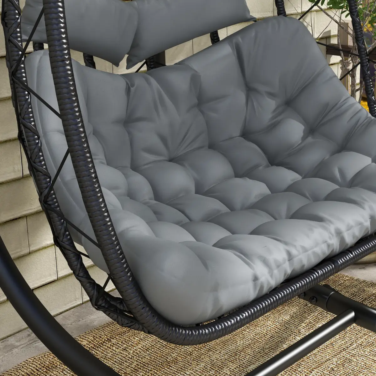 Outsunny Outsunny PE Hanging Swing Chair with Thick Cushion, Patio Hanging Chair, Black - Hammocks