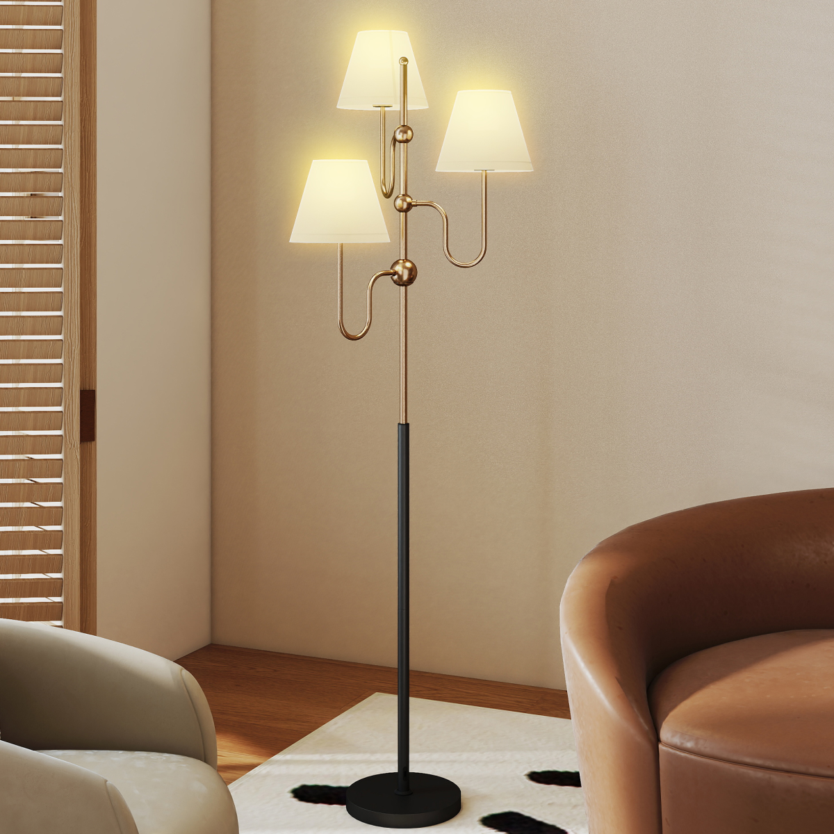 Stylish HOMCOM 3-Light Floor Lamp, 165 cm Tall Standing Lamp with Foot Switch enhances any room's aesthetics.