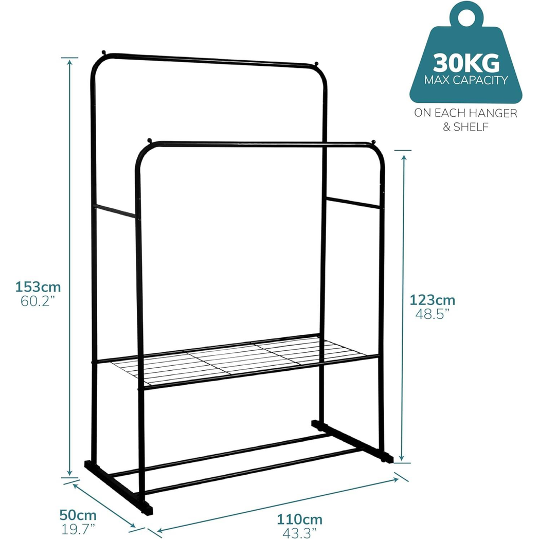Sturdy Double Clothes Rail H153 W110 D50 30kg Capacity Home - Direct Online Houseware - Home Symphony