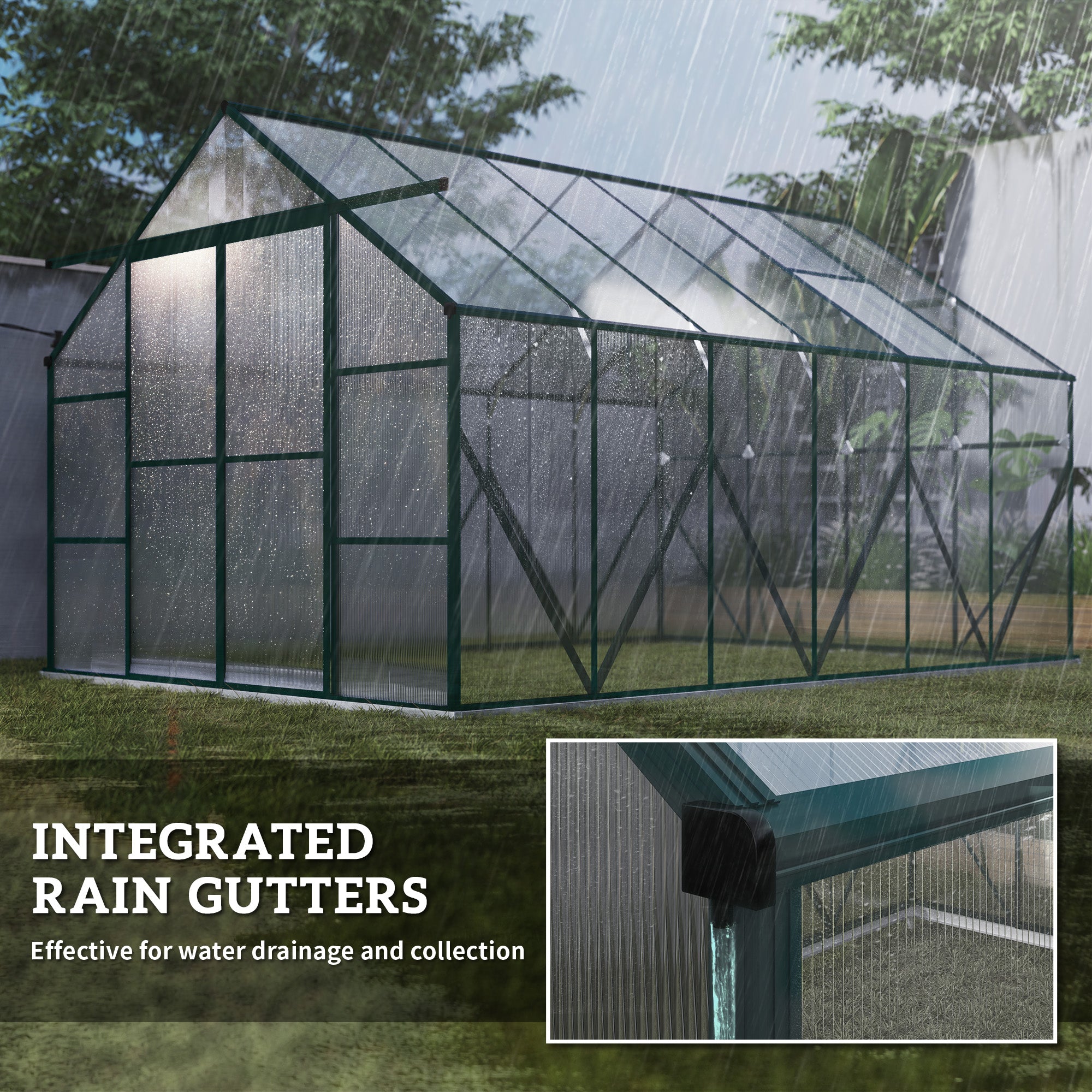 Outsunny Walk In Greenhouse 8x12 Ft With Polycarbonate Panels And Double Sliding Door For Gardeners - Unbranded - Home Symphony
