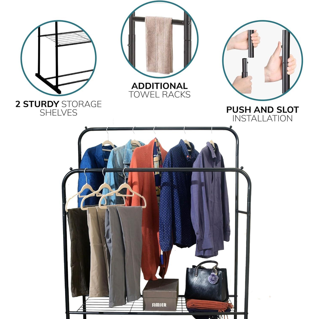 Sturdy Double Clothes Rail H153 W110 D50 30kg Capacity Home - Direct Online Houseware - Home Symphony