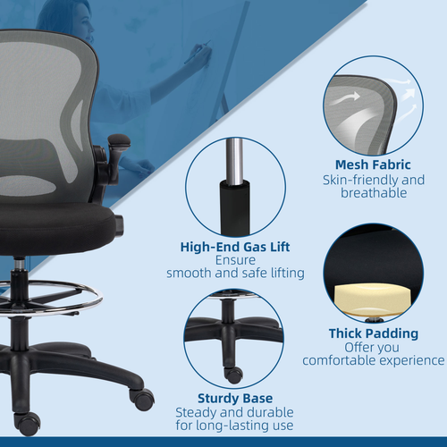 Stylish Vinsetto Draughtsman Chair Tall Office Chair w/ Adjustable Footrest, Dark Grey for comfortable, versatile seating.