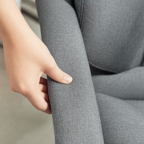 Hand adjusting the armrest of the HOMCOM Swivel Executive Office Chair Mid Back Chair w/ Arm, Grey for optimal comfort.