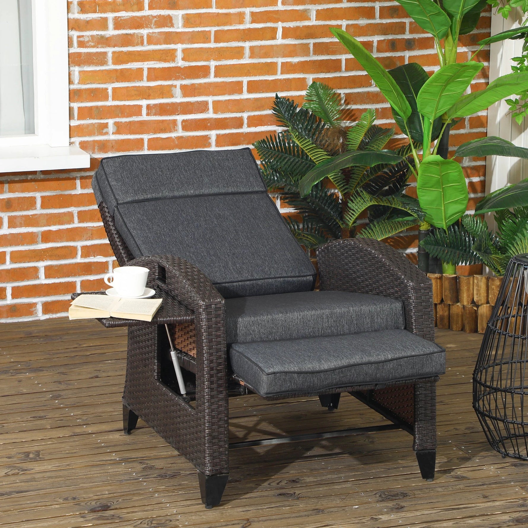 Outsunny Outsunny Outdoor Recliner Chair with Cushion Rattan Reclining Lounge Chair - Uncategorized Recliner