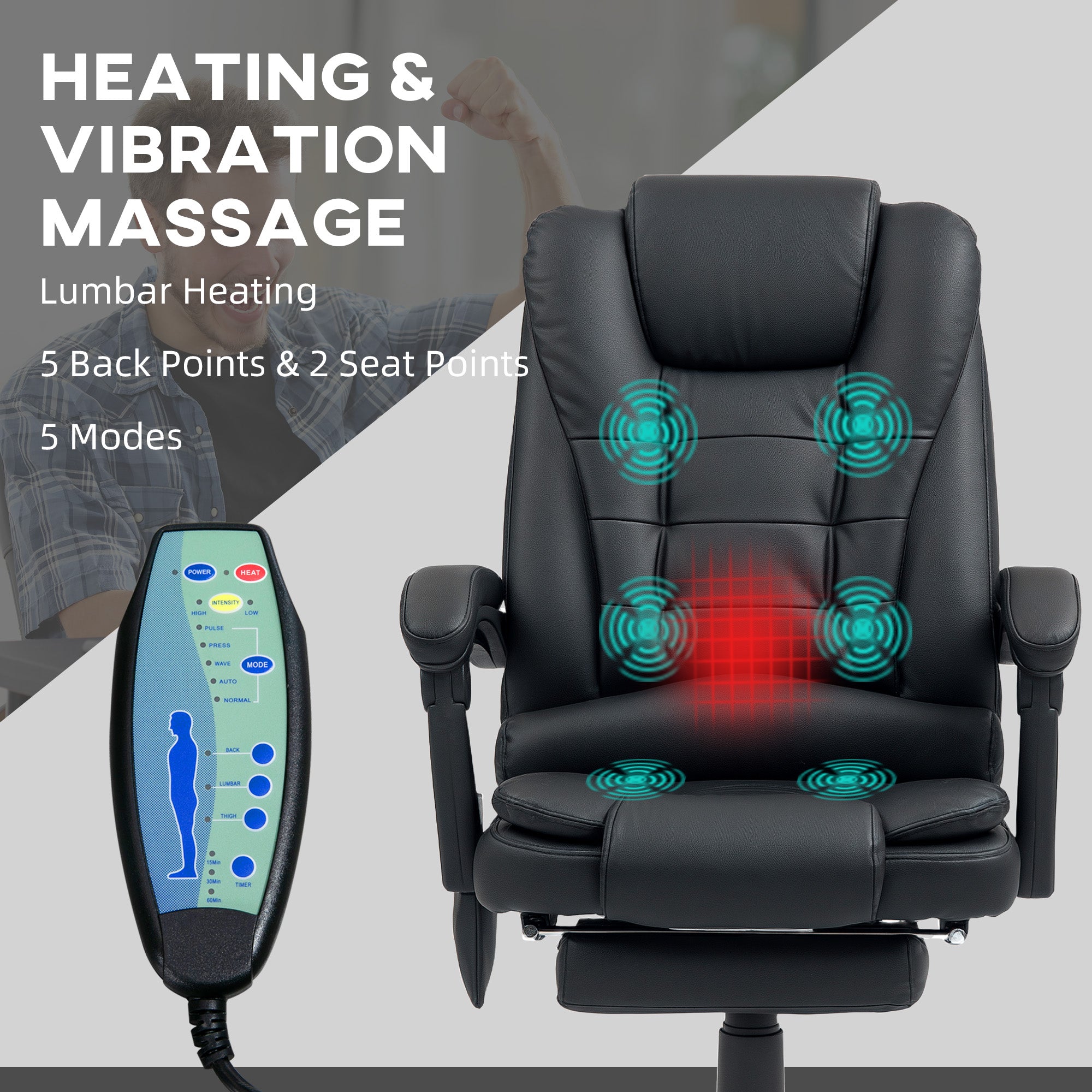Vinsetto Ergonomic Heated 6 Points Vibration Massage Office Chair Black - Home Symphony