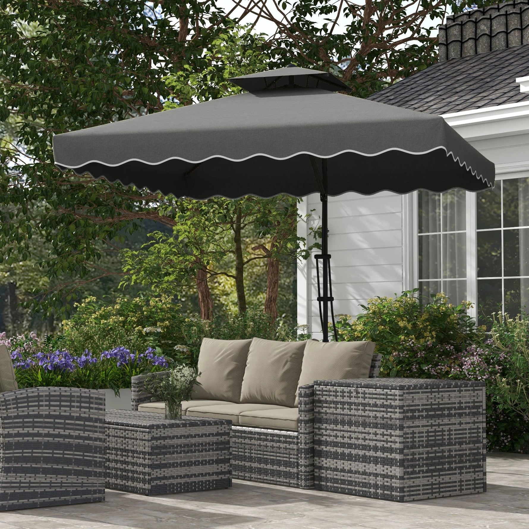 Outsunny Outsunny 2.5m Square Cantilever Garden Parasol Umbrella with Cross Base, Grey - Parasol