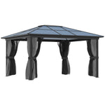 Unbranded 4x3.6m Aluminium Hardtop Gazebo Canopy w/ Polycarbonate Top, Curtains Outsunny - Gazebos