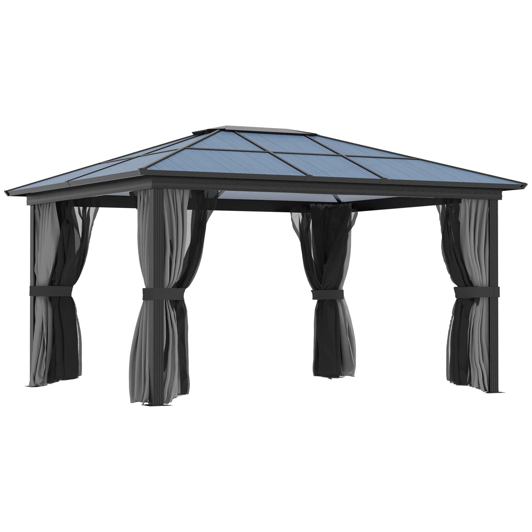 Unbranded 4x3.6m Aluminium Hardtop Gazebo Canopy w/ Polycarbonate Top, Curtains Outsunny - Gazebos
