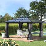 Unbranded 4x3.6m Aluminium Hardtop Gazebo Canopy w/ Polycarbonate Top, Curtains Outsunny - Gazebos