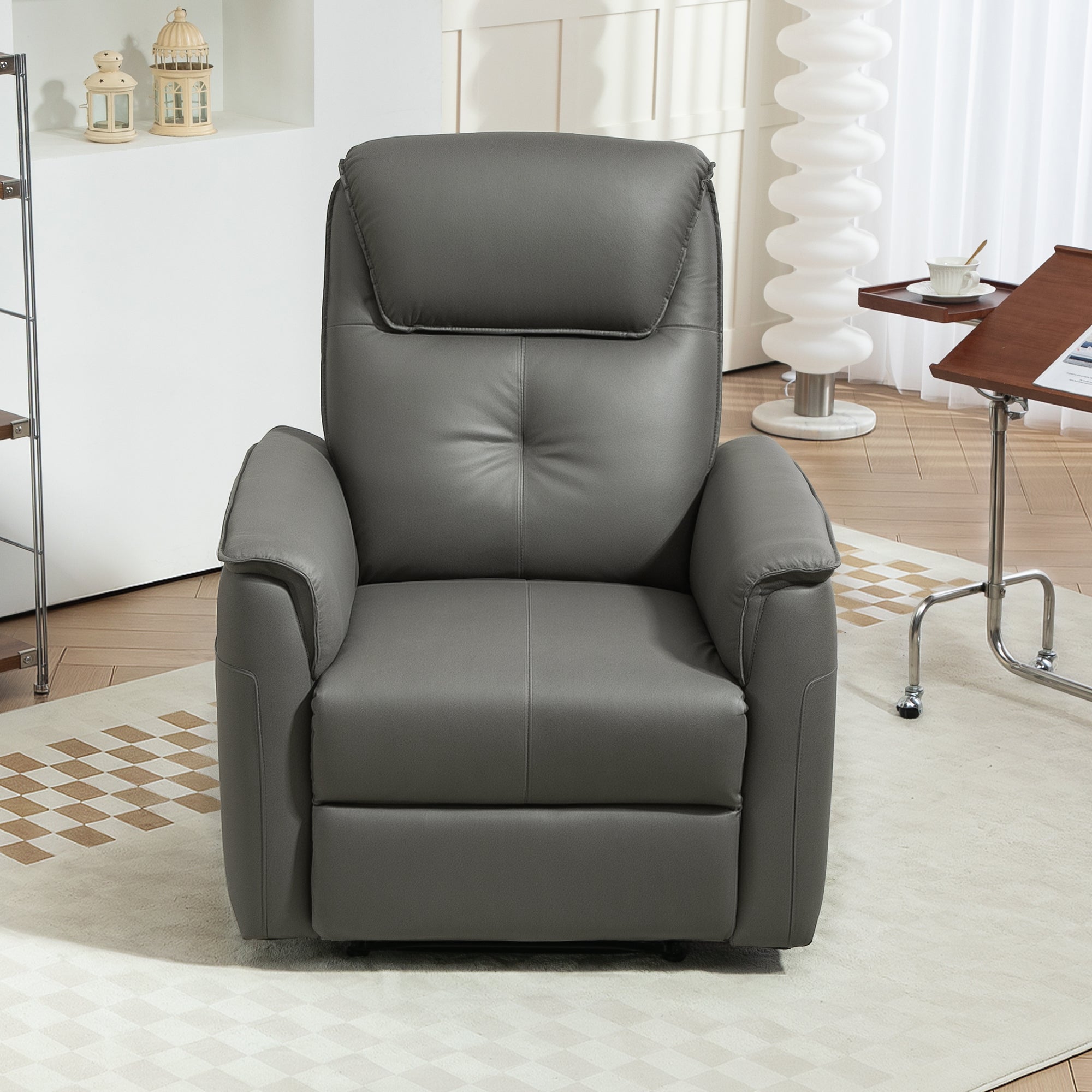 HOMCOM Recliner Armchair with Spring Cushion Adjustable Leg Rest Light Grey - Home Symphony