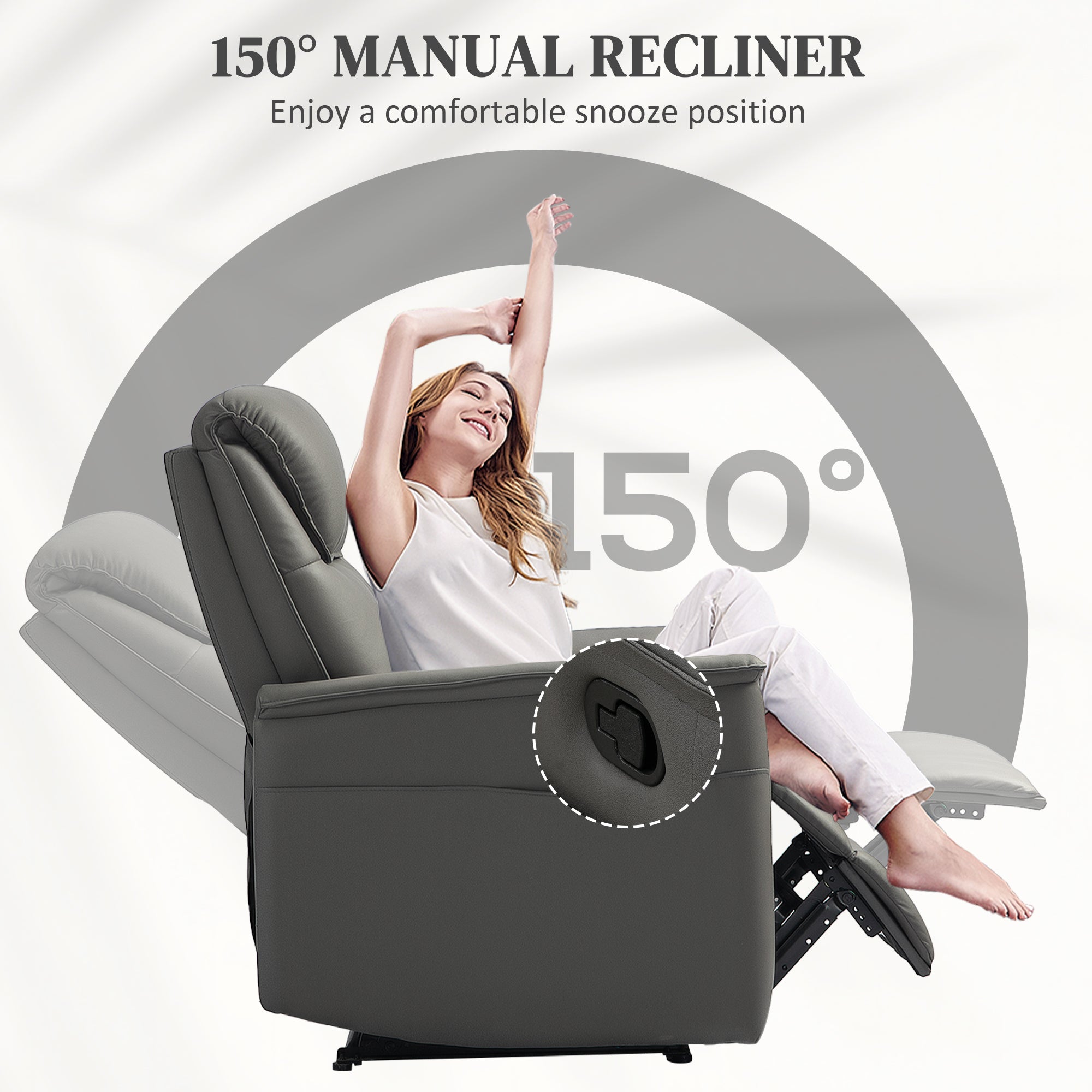 HOMCOM Recliner Armchair with Spring Cushion Adjustable Leg Rest Light Grey - Home Symphony