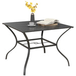 Outsunny Outsunny Garden Table with Parasol Hole for Four, Slatted Metal Plate Top Grey - Garden Table