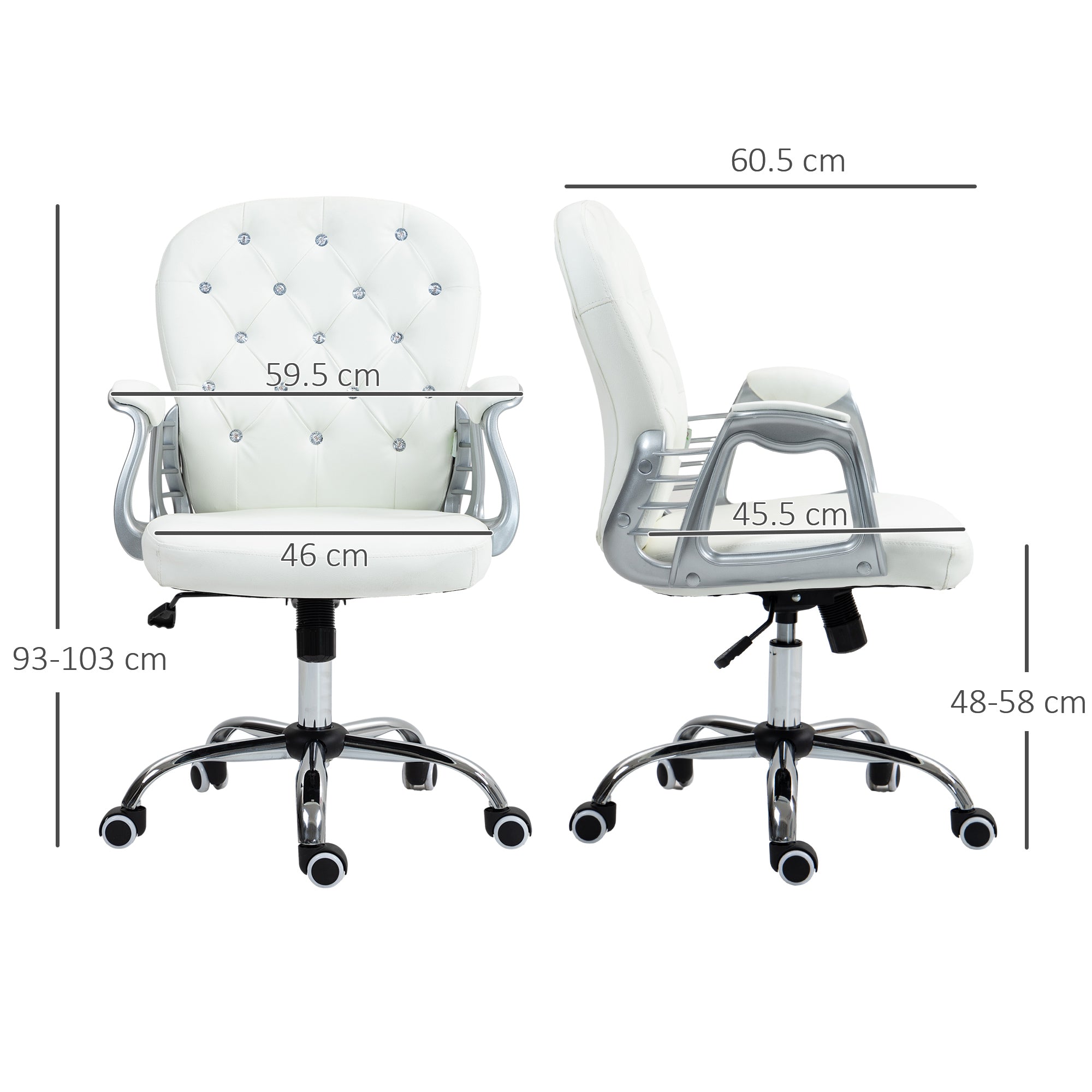 Stylish Vinsetto Office Chair PU Diamante Padded Ergonomic 360° Swivel adds glam and comfort to any workspace.