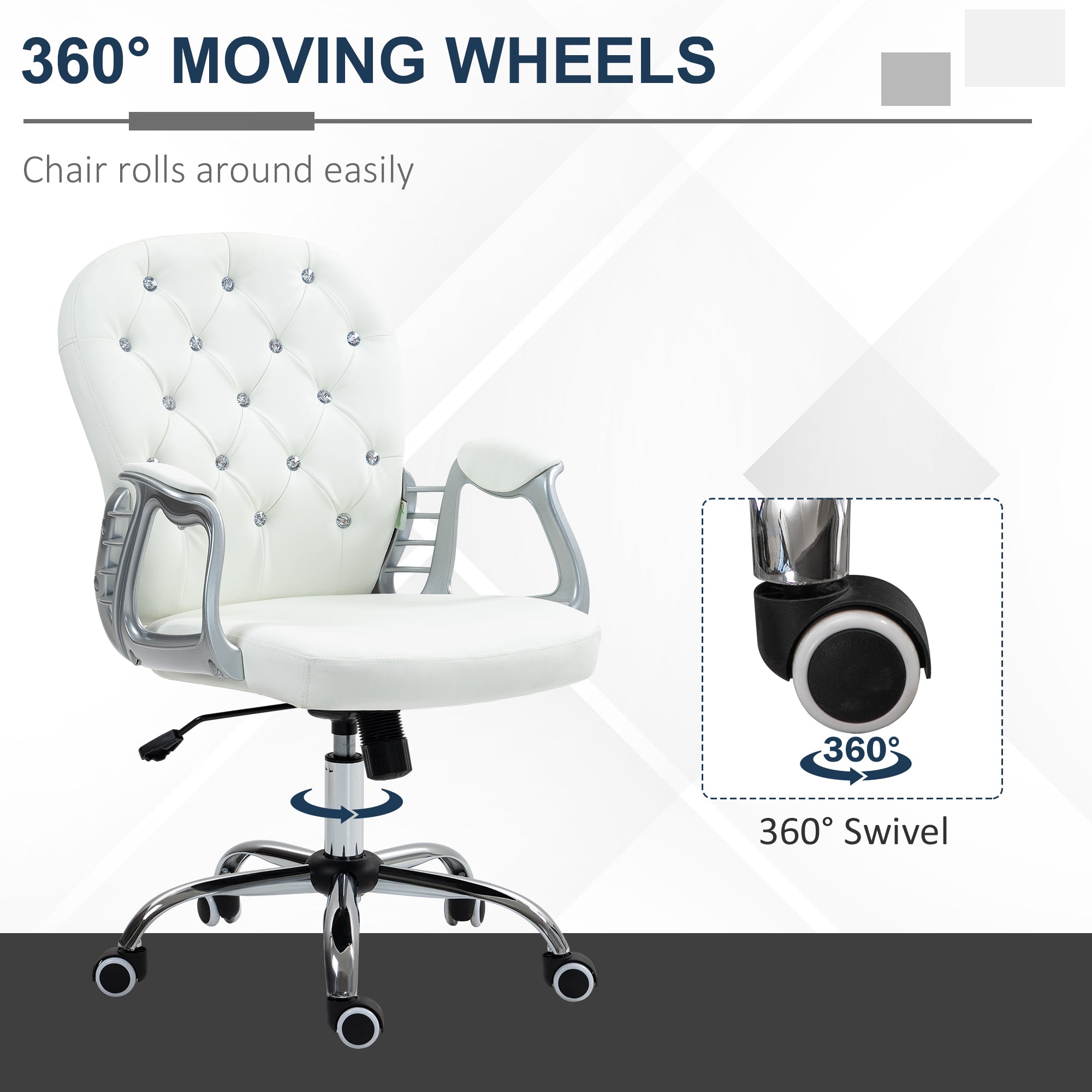 Stylish Vinsetto Office Chair PU Diamante Padded Ergonomic 360° Swivel with plush padding and elegant design.