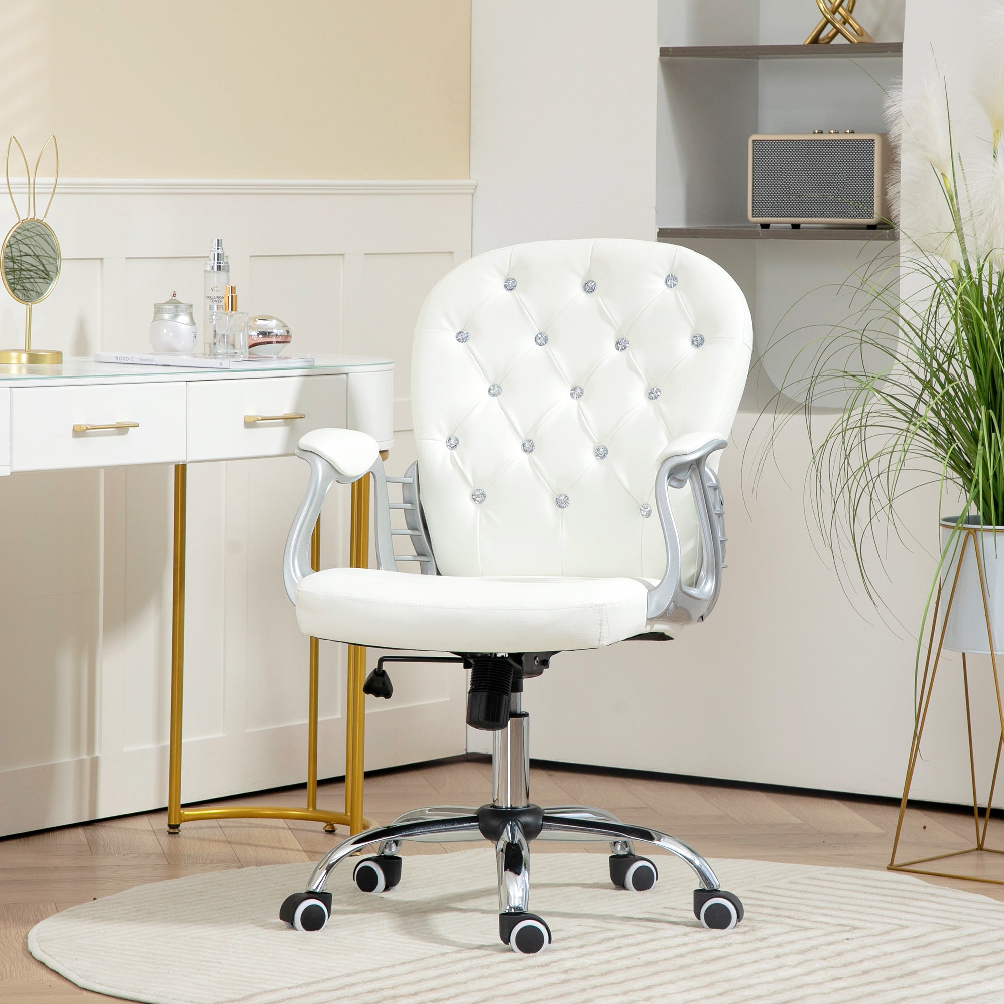 Elevate your workspace with the Vinsetto Office Chair PU Diamante Padded Ergonomic 360° Swivel, blending style and comfort.