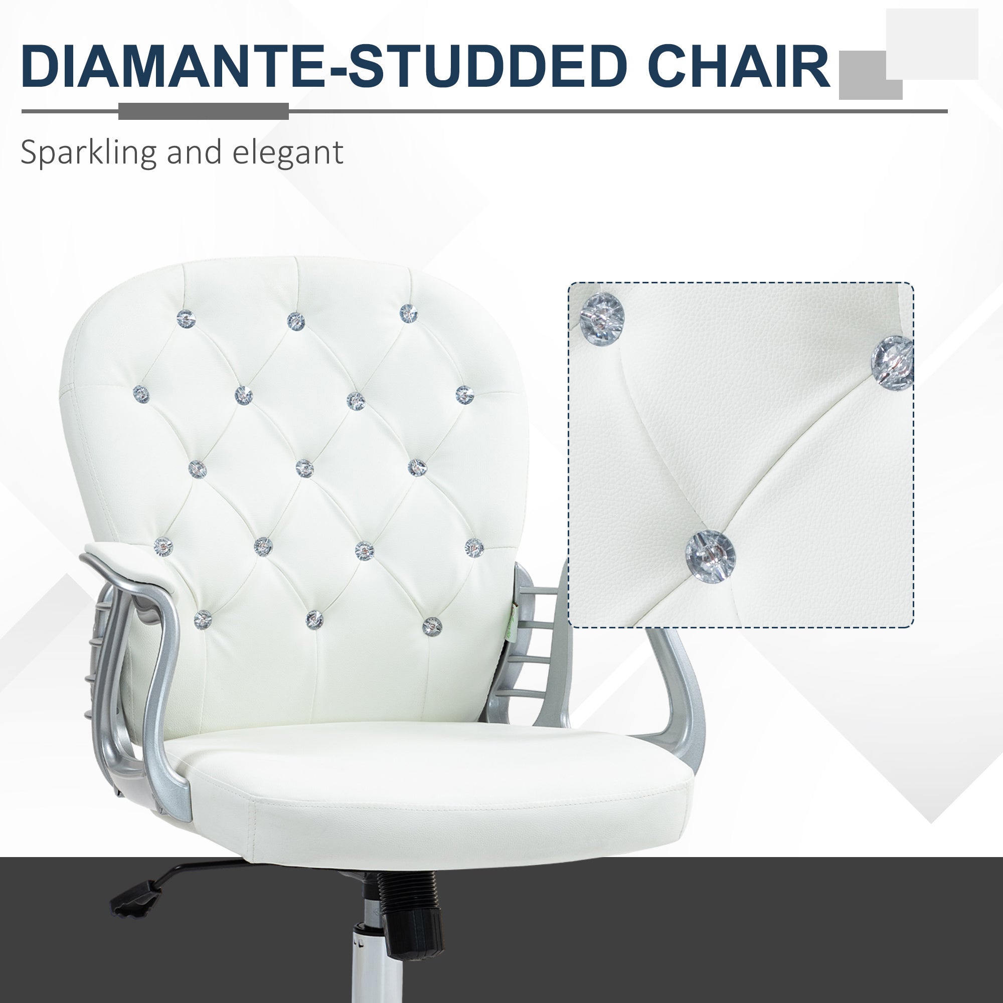 Vinsetto Office Chair PU Diamante Padded Ergonomic 360° Swivel offers glam comfort with plush padding and elegant design.