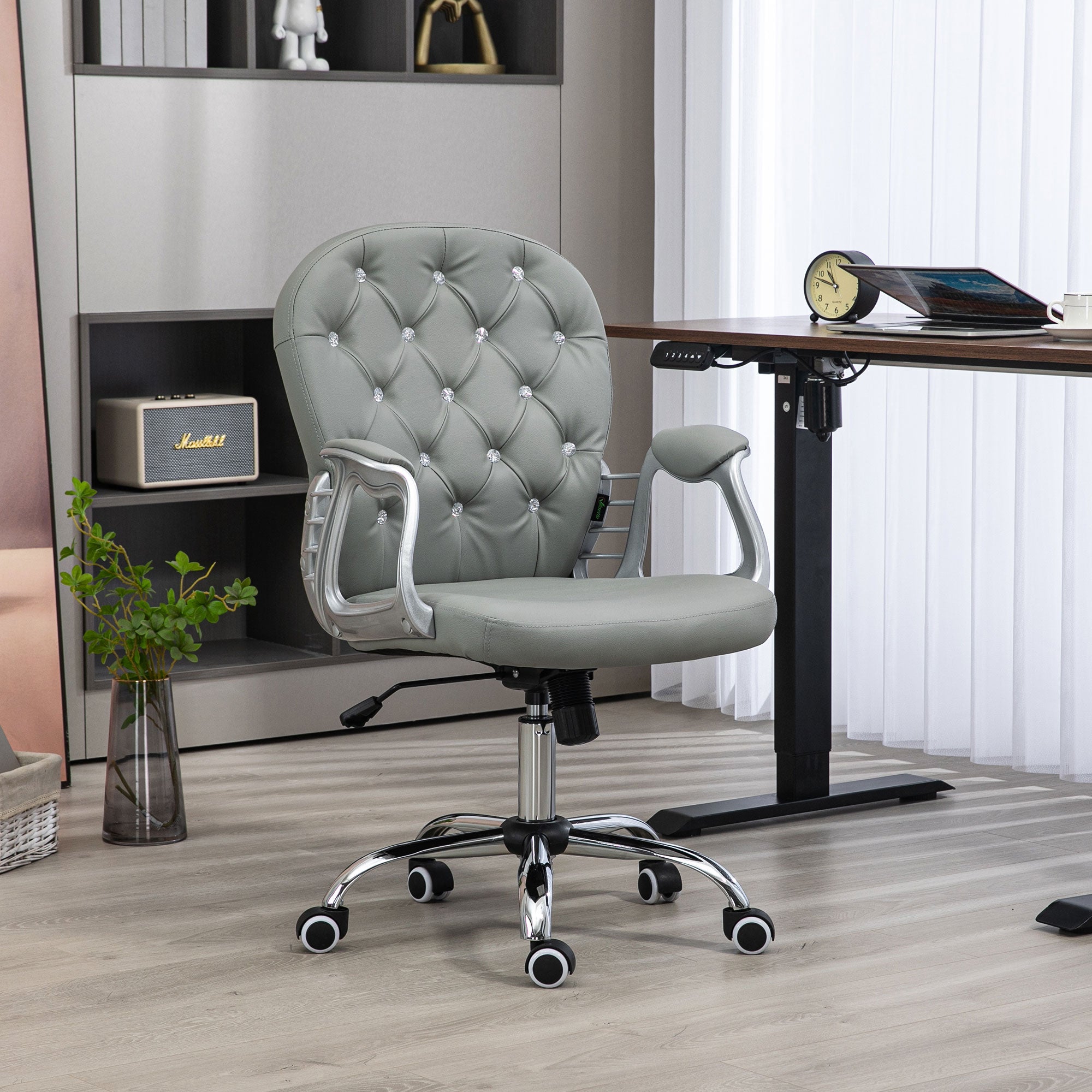 Stylish Vinsetto Office Chair PU Diamante Padded Ergonomic 360° Swivel adds glam and comfort to your workspace.