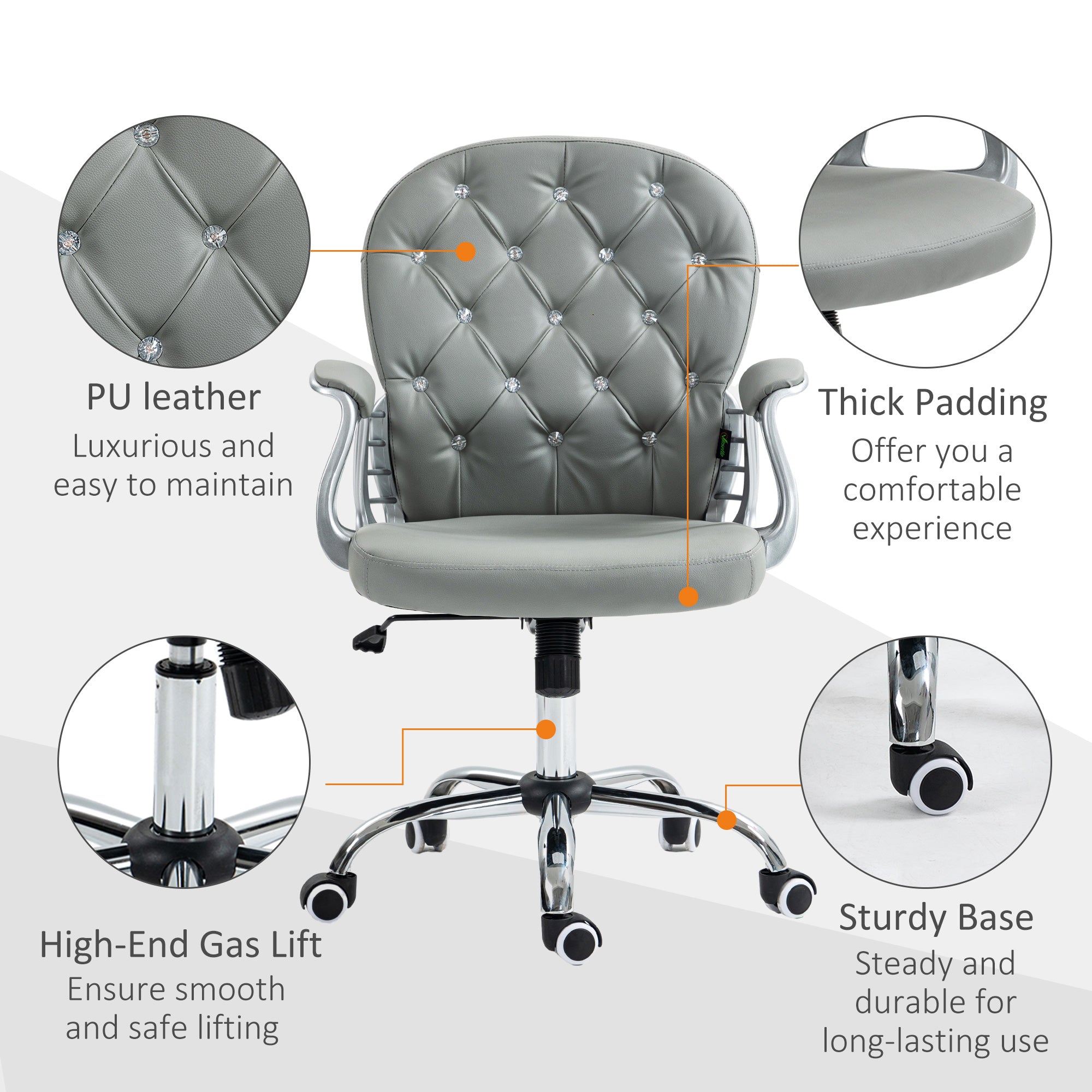 Vinsetto Office Chair PU Diamante Padded Ergonomic 360° Swivel offers luxury and comfort for your workspace.