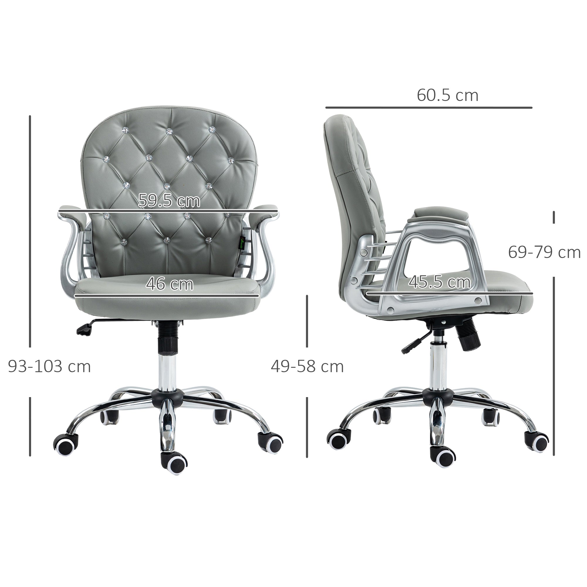 Vinsetto Office Chair PU Diamante Padded Ergonomic 360° Swivel offers stylish comfort for your workspace with plush padding.
