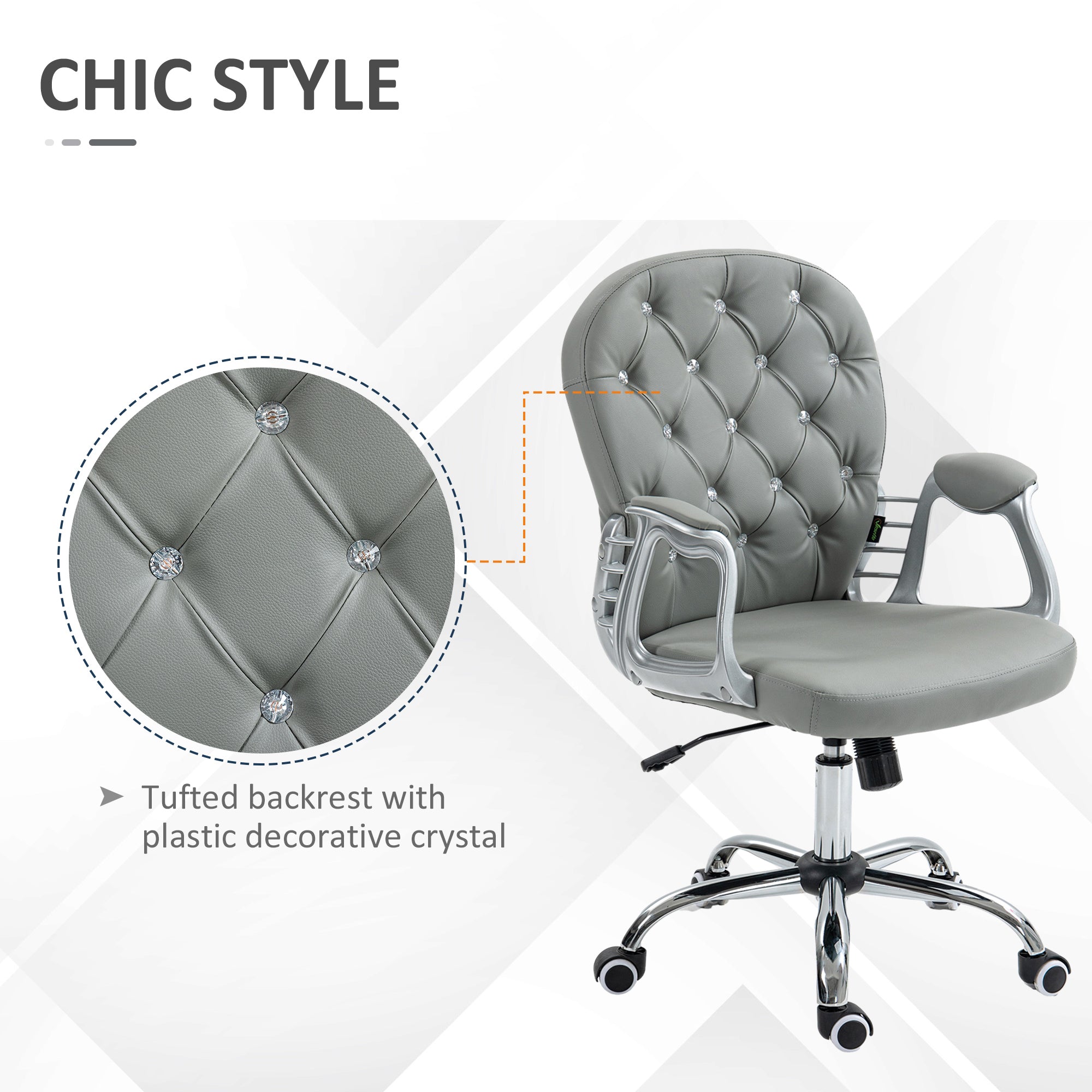 Vinsetto Office Chair PU Diamante Padded Ergonomic 360° Swivel features chic tufted backrest and plush padding for comfort.