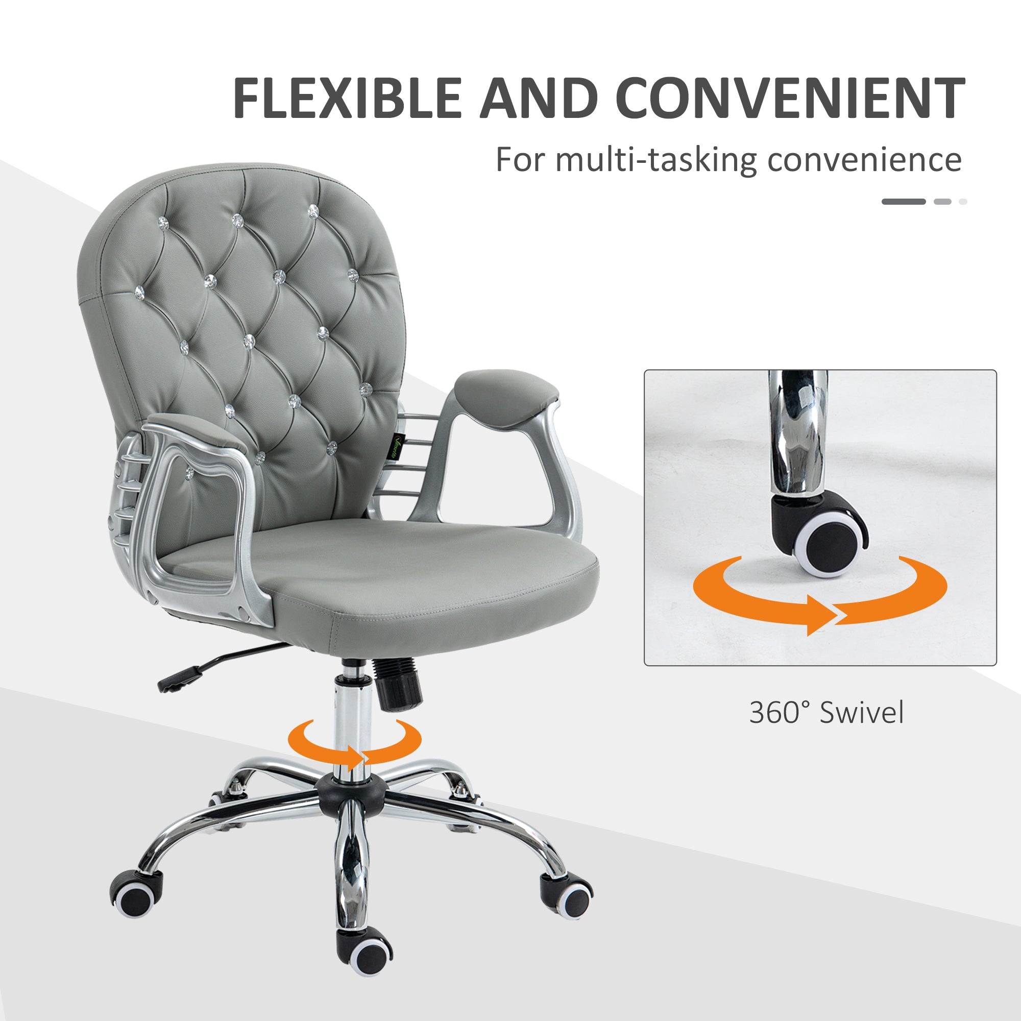 Vinsetto Office Chair PU Diamante Padded Ergonomic 360° Swivel offers stylish comfort with plush padding for your workspace.
