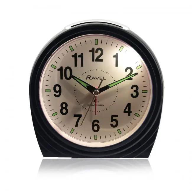 Ravel Ravel Large Art Deco Bedside / Mantel Quartz Alarm Clock - Gloss Black RC035.3 - Clock
