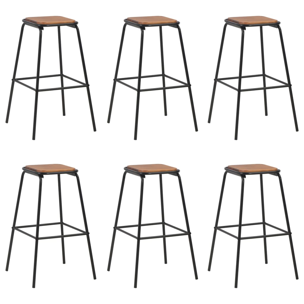 VidaXL Bar Stools 4 Pcs Black Pinewood Seats For Kitchen by VidaXL: six stools with black frames and pinewood seats.
