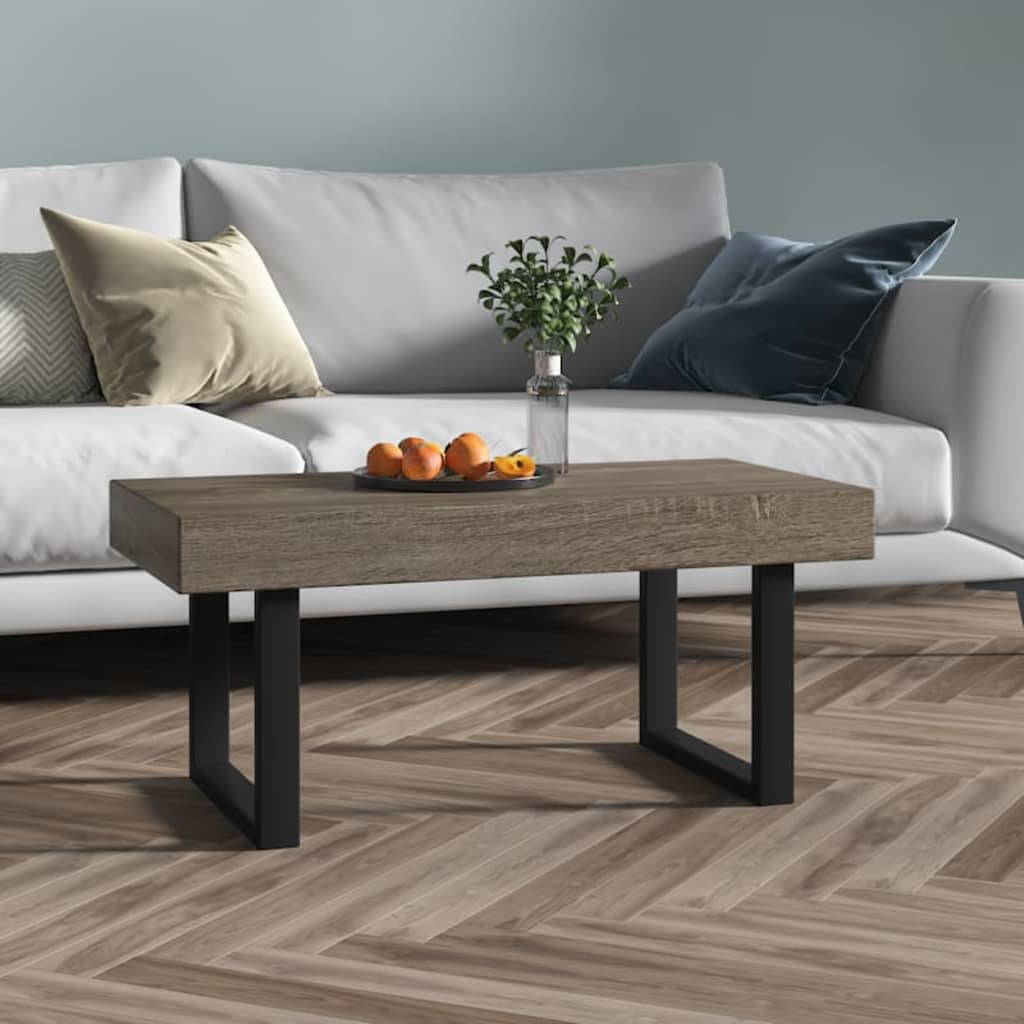 Modern Coffee Table 90x45x40 Cm MDF Top In Grey And Black With Iron Frame For Living Room - vidaXL - Home Symphony