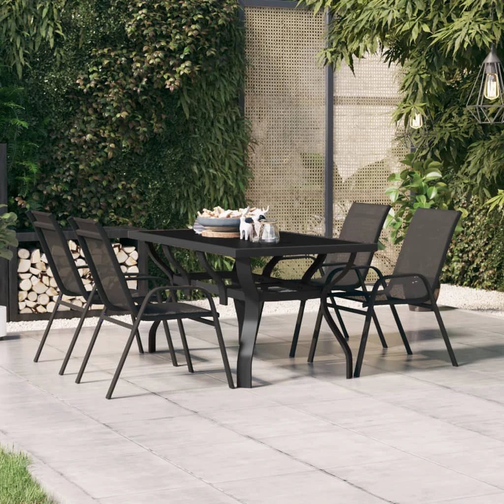 vidaXL Garden Table Black 140x70x70 cm Steel and Glass by vidaXL