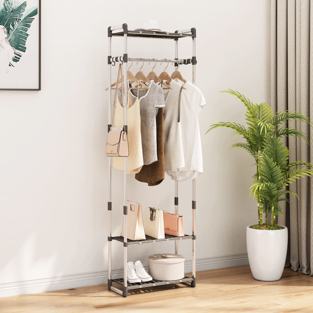 Premium Aluminium 3 Tier Clothes Rack 59x29x192 Cm With Hanging Rail And 3 Shelves For Home Use - vidaXL - Home Symphony