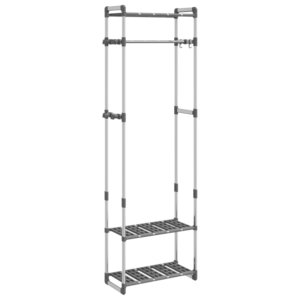 Premium Aluminium 3 Tier Clothes Rack 59x29x192 Cm With Hanging Rail And 3 Shelves For Home Use - vidaXL - Home Symphony
