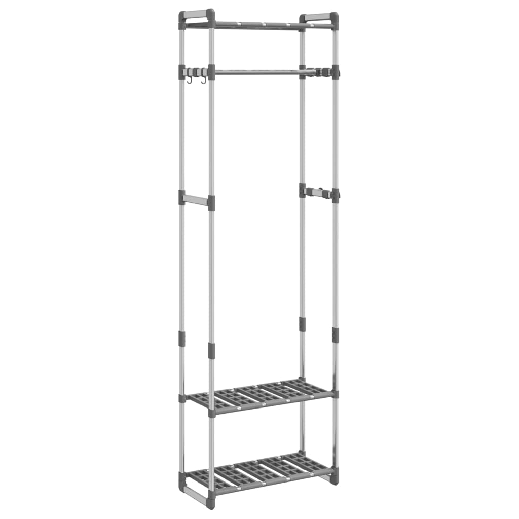 Premium Aluminium 3 Tier Clothes Rack 59x29x192 Cm With Hanging Rail And 3 Shelves For Home Use - vidaXL - Home Symphony