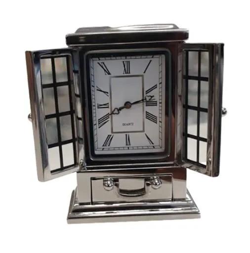 Miniture Miniature Clock Rectangle Silver Plated Solid Brass IMP40S - CLEARANCE NEEDS RE-BATTERY - Clock