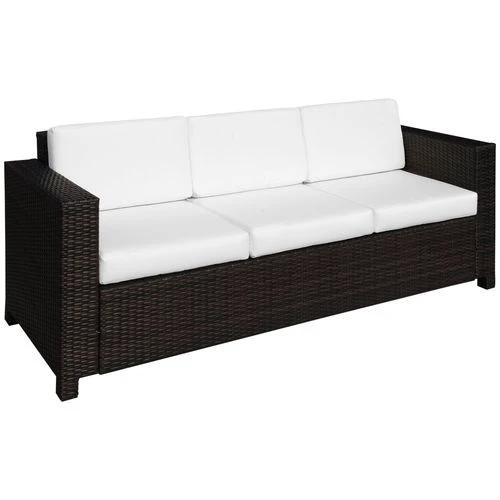 3 Seater Rattan Sofa Brown Wicker Weave Metal Frame Chair Outdoor Furniture by Outsunny