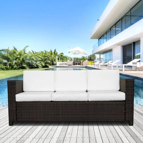 3 Seater Rattan Sofa Brown Wicker Weave Metal Frame Chair Outdoor Furniture by Outsunny