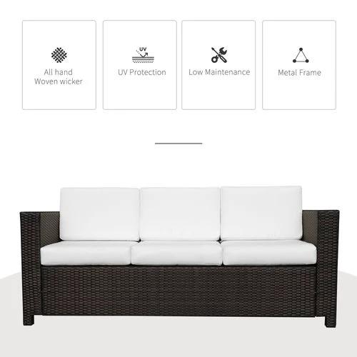 3 Seater Rattan Sofa Brown Wicker Weave Metal Frame Chair Outdoor Furniture by Outsunny