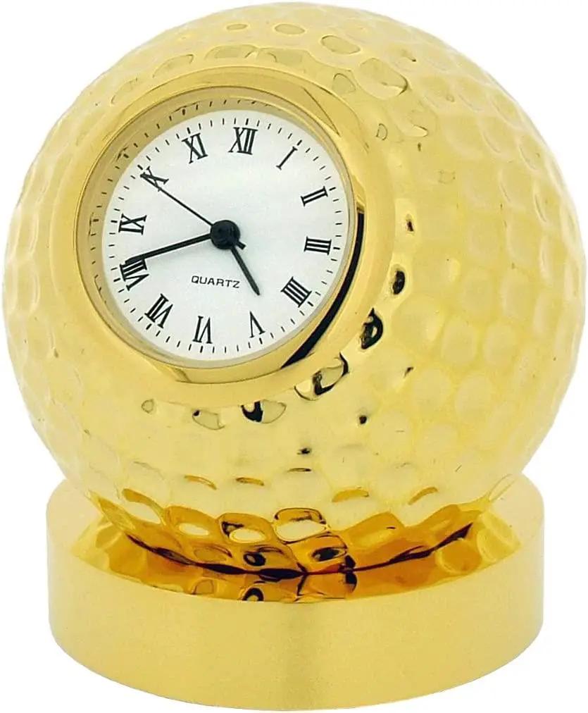 Miniture Miniature Clock Goldtone Plated Metal Golf Ball on Stand Solid Brass IMP25 - CLEARANCE NEEDS RE-BATTERY - Clock
