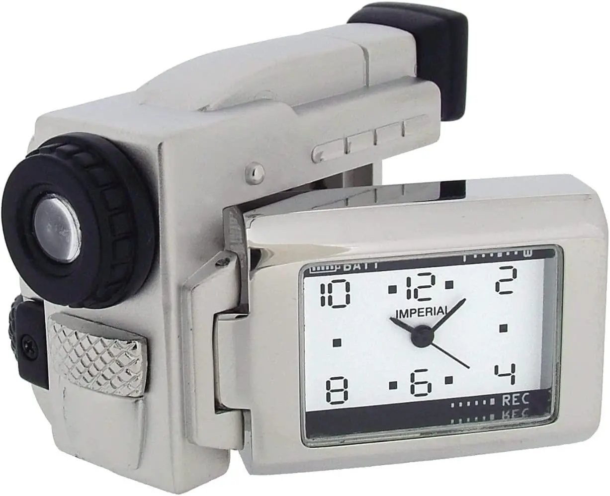 Miniture Miniature Clock Silver Plated Metal Video Camera Solid Brass IMP1057S - CLEARANCE NEEDS RE-BATTERY - Clock
