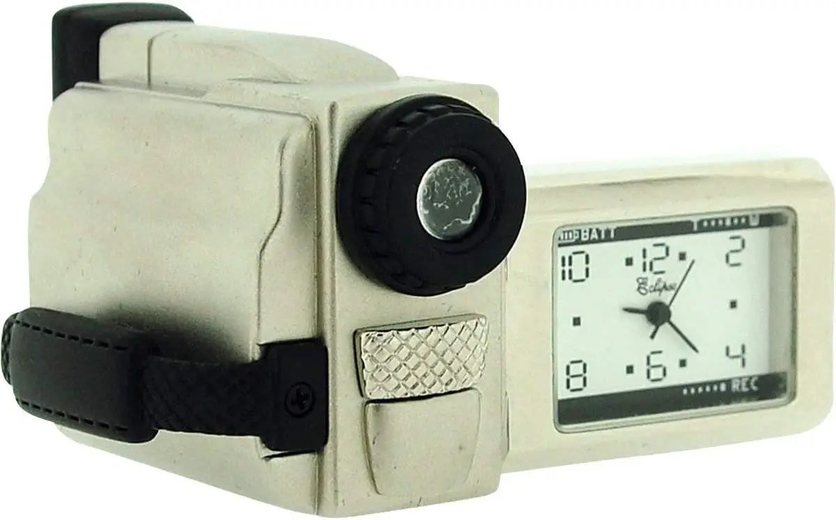 Miniture Miniature Clock Silver Plated Metal Video Camera Solid Brass IMP1057S - CLEARANCE NEEDS RE-BATTERY - Clock
