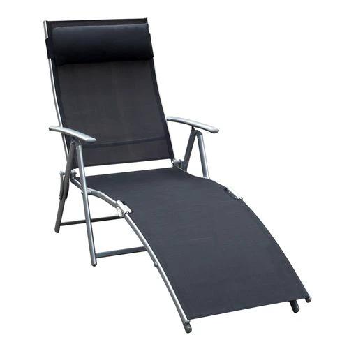 Outsunny Sun Lounger Recliner Foldable 7 Levels Textilene Black Patio - Sun Lounger