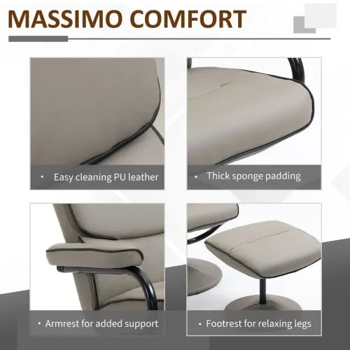 Faux Leather Recliner Chair w/ Ottoman, 135 Adjustable Backrest & Thick Padding - Home Symphony