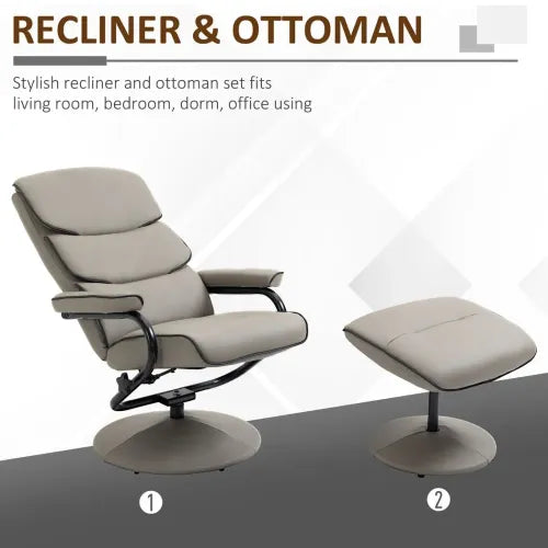 Faux Leather Recliner Chair w/ Ottoman, 135 Adjustable Backrest & Thick Padding - Home Symphony