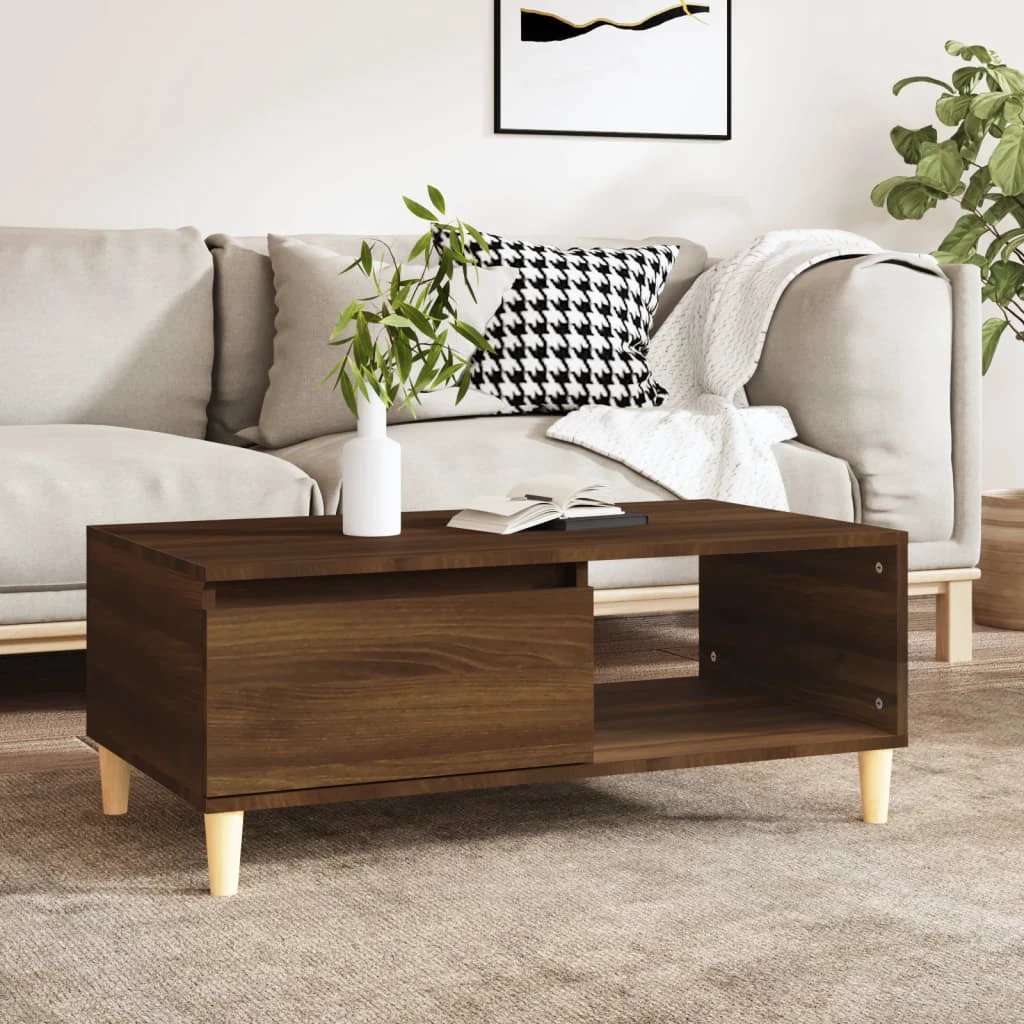 vidaXL Coffee Table 90x50x36.5 cm Engineered Wood With Drawer And Open Shelf For Modern Living Rooms by vidaXL
