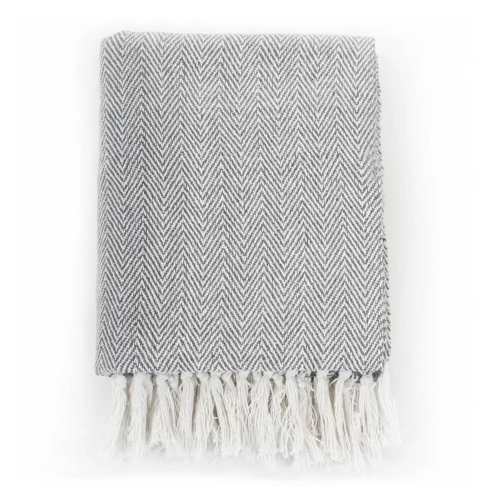 Soft vidaXL Throw Cotton Herringbone 125x150 cm Grey with trendy design and tassels, perfect for cozy interiors.