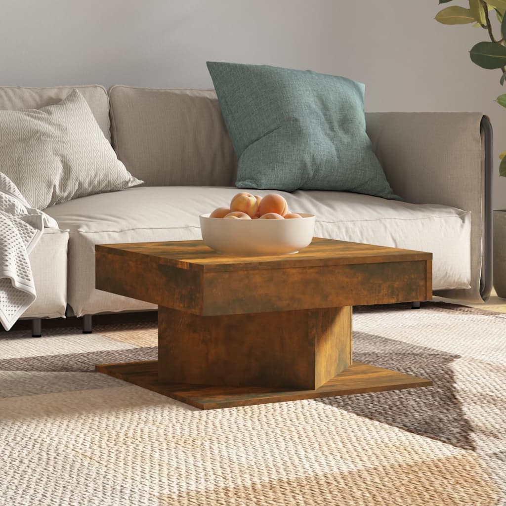VidaXL Coffee Table 57x57x30 Cm Smoked Oak Engineered Wood With Moisture Resistant Finish Living Room Decor by vidaXL